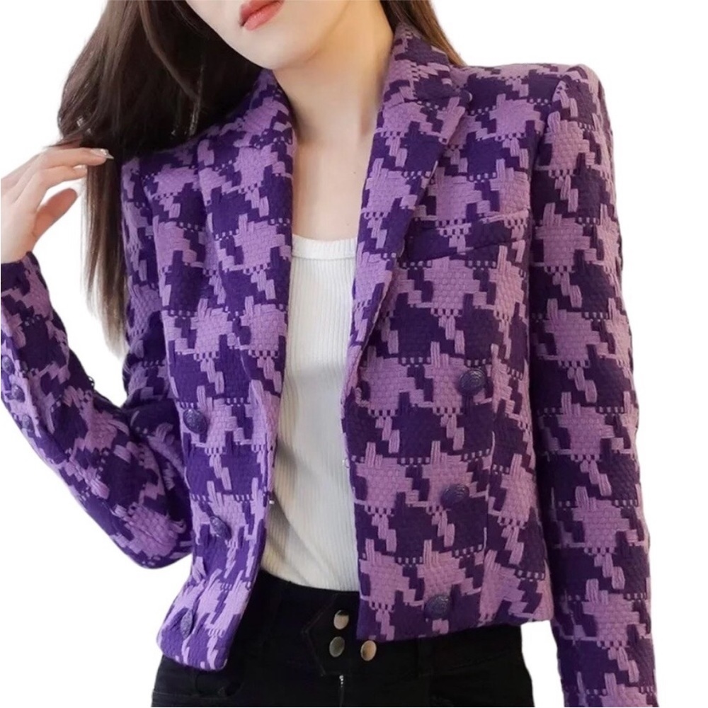 L’Agence Inez cropped houndstooth tweed blazed purple size 2